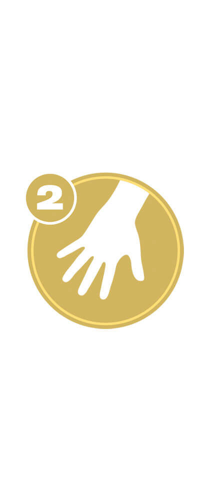 Gold circle with white hand icon and number 2 representing Upper Extremity Level 2 certification.