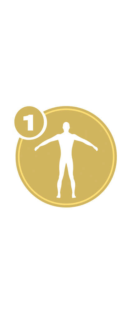 Gold circle with white full body icon and number 1 representing Full Body Level 1 certification.