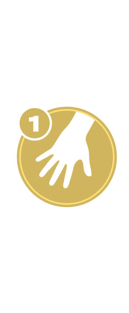 Gold circle with white hand icon and number 1 representing Upper Extremity Level 1 certification.