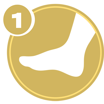 Gold circle with white foot icon and number 1 representing Lower Extremity Level 1 certification.