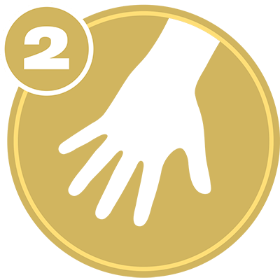 Gold circle with white hand icon and number 2 representing Upper Extremity Level 2 certification.