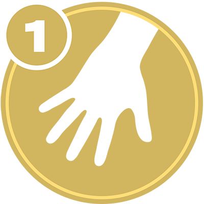 Gold circle with white hand icon and number 1 representing Upper Extremity Level 1 certification.